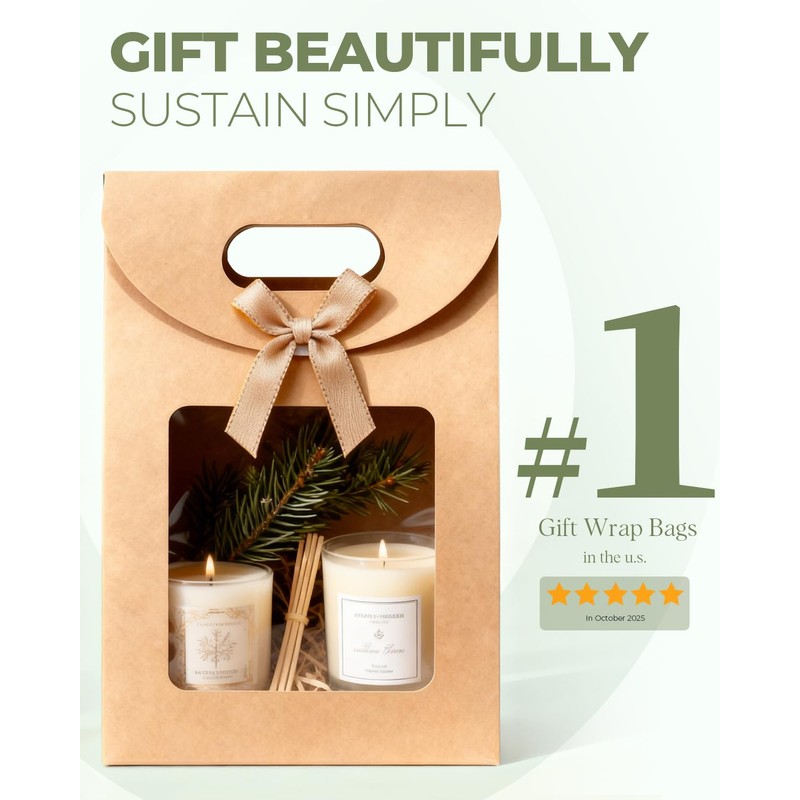 CYGYINT 50Pcs Brown Gift Bags with Clear Window 4.7''x2.4''x6.2'' Variety