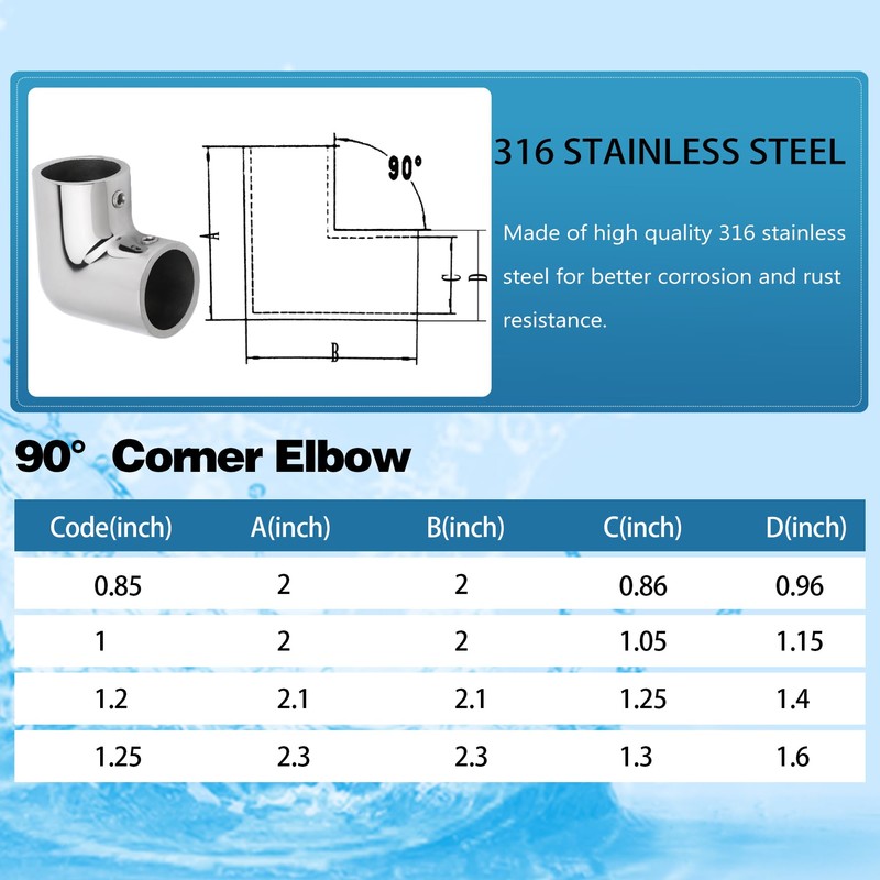 YANYUCB 2-Way Pipe Fitting Elbow Marine 316 Stainless 90 Degree