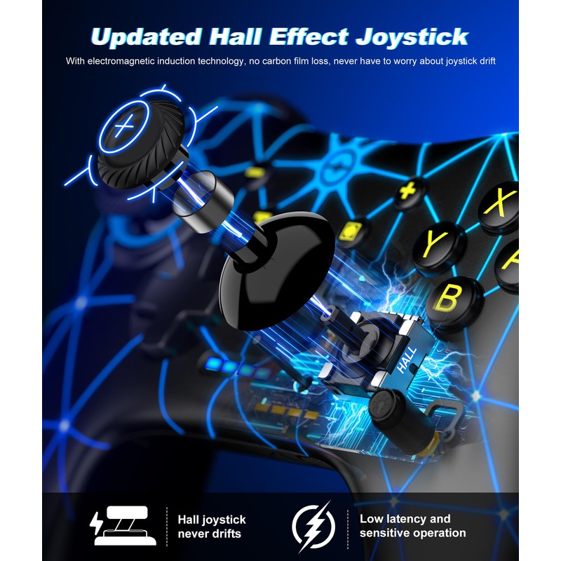 Switch コントローラー 10色RGBライト スイッチ コントローラー ホール効果スティック (ドリフトなし) プロコン 3階段連射機能 無線