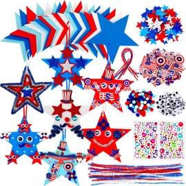 JULBEAR 418pcs 4th of July Star Foam Craft, Patriotic Self-Adhesive Glitter Foam Stickers Crafts Kit for Independence Day Patriotic Party Favors Kids Classroom Activity Decorations Supplies