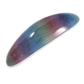'Rainbow' Glitter Acrylic Oval Barrette/Hair Clip In Silver Tone - 90mm Long