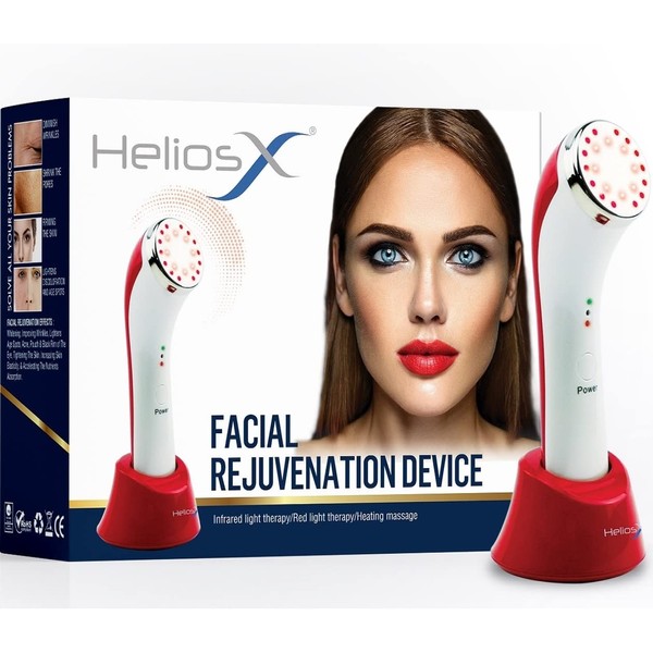 Helios X Facial Rejuvenation Massager Red LED Light Therapy lnfrared Light Heat Therapy for Face 3-in-1 Device for Wrinkles, Skin Tightening, and Collagen Production