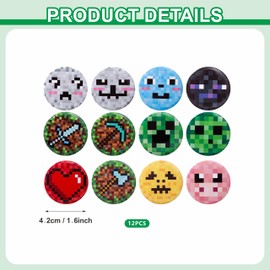 ZSYIULIA Miner Button Pins Gaming Party Bag Fillers 12 Piece Set, Gamer Party Favours Button Pins, Ultimate Gaming Birthday Supplies for Kids, Boys' Themed Decorations