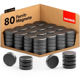 GAUDER Magnets for Magnetic Board (15 mm x 5 mm) | 80 x Strong Magnets for Whiteboard, Pin Board & Fridge | Magnets Black