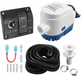 1100GPH Boat Automatic Bilge Pump, 12V 24V 3-Way Bilge Pump Switch Panel with Built-in Circuit Breaker, Float Switch & Complete Installation Kit for Motorboat Fishing Boats Accessories