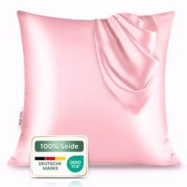bene-sleep Premium Silk Pillowcase - 100% Mulberry Silk 22 Momme | Reinforced Seams | Oeko-Tex Certified* | Anti-Frizz & Wrinkle Reduction | Hypoallergenic & Skin Friendly (Pink, 80 x 80 cm)