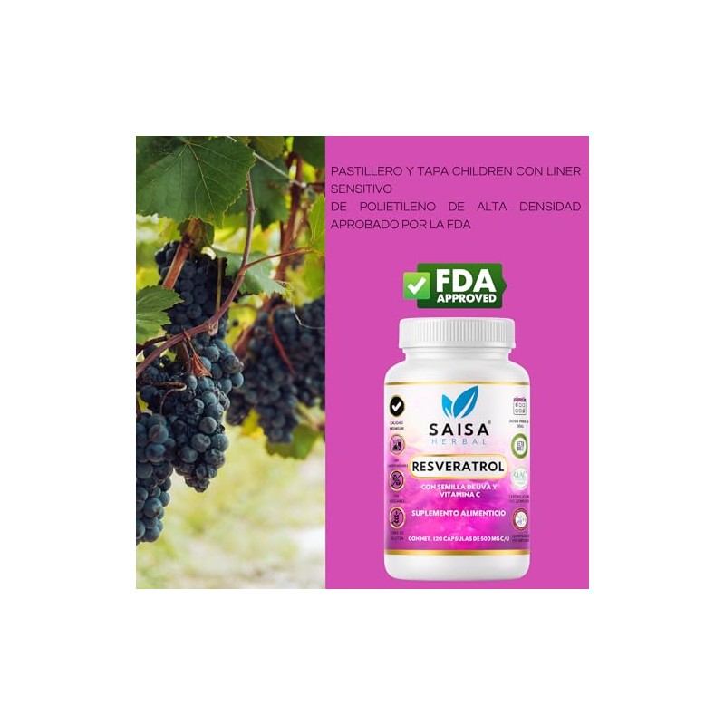 Resveratrol Semilla de uva y Vitamina C 120 cápsulas Antioxidante