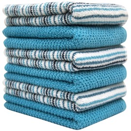 Toallas de cocina, 16 x 26 pulgadas, paquete de 6 toallas de mano de algodón grandes, toallas de cocina, diseño de rayas de palomitas de maíz, juego de paños de cocina altamente absorbentes de 430