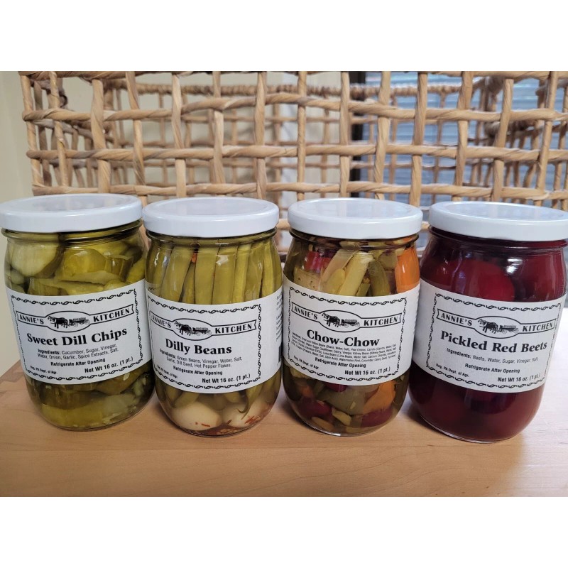 Annie's Kitchen Assorted pickled foods; Pickled red beets, Chow Chow,