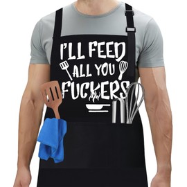 flintronic Funny Cooking Apron Men Women, Waterproof Printed Kitchen Aprons for Men with Three Pockets, Adjustable BBQ Aprons for Kitchen, Restaurant, Coffee House