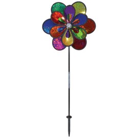 In the Breeze 2691 13 Inch Double Wind Colorful Spinner for Your Yard and Garden, 13" Rainbow Sparkle Windee Wheelz and Flower