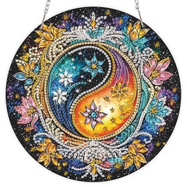 TOSTOG Diamond Painting Pendente Simbolo Yin-Yang Kit Per Pittura Con Diamanti Per Adulti Kit Artistico Bagua Diamond Painting Ciondolo Per Porta Parete Finestra Hanging Decorazione(19.3×19.3cm)