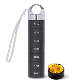 Metal Travel Pill Organizer, Aluminum Alloy Waterproof Weekly Pill Box, Portable Stackable 7 Day Pill Organizer Holder, Daily Use for Vitamin, Supplement, Fish Oil (Black)