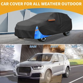 Partuto Universal Car Cover Waterproof All Weather Aluminum Film, UV Sun Rain Protection, Fits for SUV Length 191"-200", with Left Side Zipper, Black & Blue