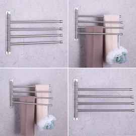 GERZWY Swivel Towel Bar SUS 304 Stainless Steel 4-Arm Bathroom Swing Hanger Towel Rack Holder Storage Organizer Space Saving Wall Mount Brushed Finish