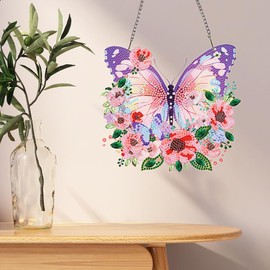 SupaDiya DIY Hanging Diamond Art Pendant Painting Kit, Butterfly Special Crystal Gem Craft Painting Kit Wall Window Ornament for Adult Home Office Decor Gift, Box Package (7.8x7.8 inch)