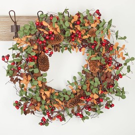 Artificial Harvest Eucalyptus, Pinecones and Berries Wreath - for Fall Decor and Autumn Centerpiece Displays (24" Dia) by Factory Direct Craft