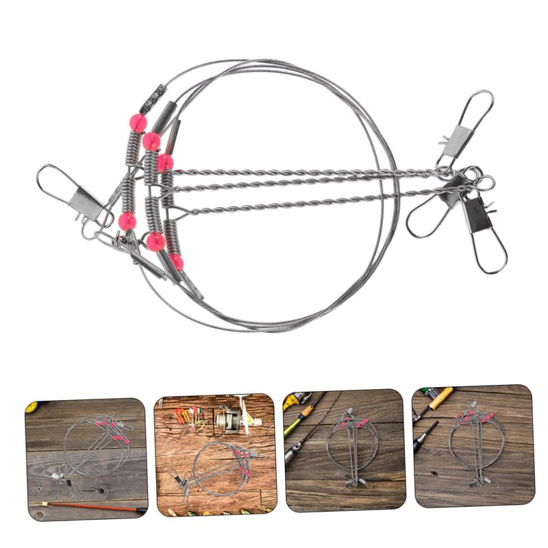 NOLITOY 5pcs Fishing Wire Leaders with Swivels Snaps Durable Tackle