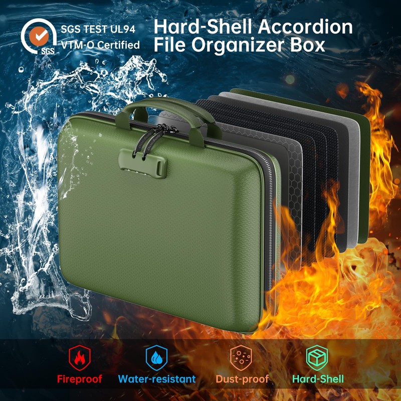 DocSafe Fireproof File Organizer with Lock, Hard-Shell Case Fireproof Document