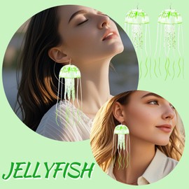 Jellyfish Earrings Light Up Glow in The Dark Unique Weird Fun Fluorescent Party Earrings for Women Men Waterproof Costume Accessories for Rave Festival Night Events