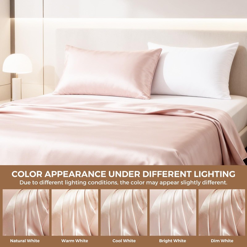 Satin Pillowcase with Zipper, Queen 20 x 26 Inch, Blush