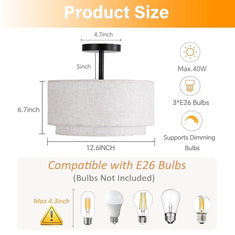 Vexagyle 12.6inch Flush Mount Ceiling Light Fixture,3-Light Modern Close to