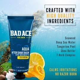 BAD ACE Aqua After Shave Balm For Men | Korean Skin Care, Men's Post Shave Lotion | Calms & Soothes Skin from Redness, Irritation & Razor Burn | Jeju Ocean (3 oz)