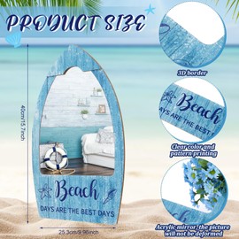 Yookeer Decorative Beach Mirror Wood Rustic Coastal Blue Framed Wall Acrylic Mirror Nautical Ocean Theme Summer Decor for Bedroom, Bathroom, Living Room 15.75 x 9.84 inches