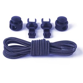 Navy Elastic Reflective Lock Shoe Laces, Easy No Tie Sports Athletics Marathon Runners Triathlon Sneaker & Trainer Shoe Laces for Kids, Adults, Elderly, Disabled or Low Mobility laces