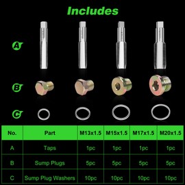 JMMRRR Oil Pan Drain Plug Repair Kit, 64pcs Oil Pan Thread Repair Rethreading Tool Kit, Oil Repair Special Automotive Threaded Screws Drain Oil Pan Tool Kit M13 M15