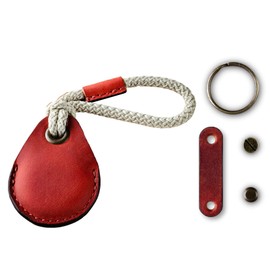 Crazy Horse Craft Nordic Lithuania Airtag Case Leather Key Chain Airtag Case, Flagora Red (Key Ring Set)