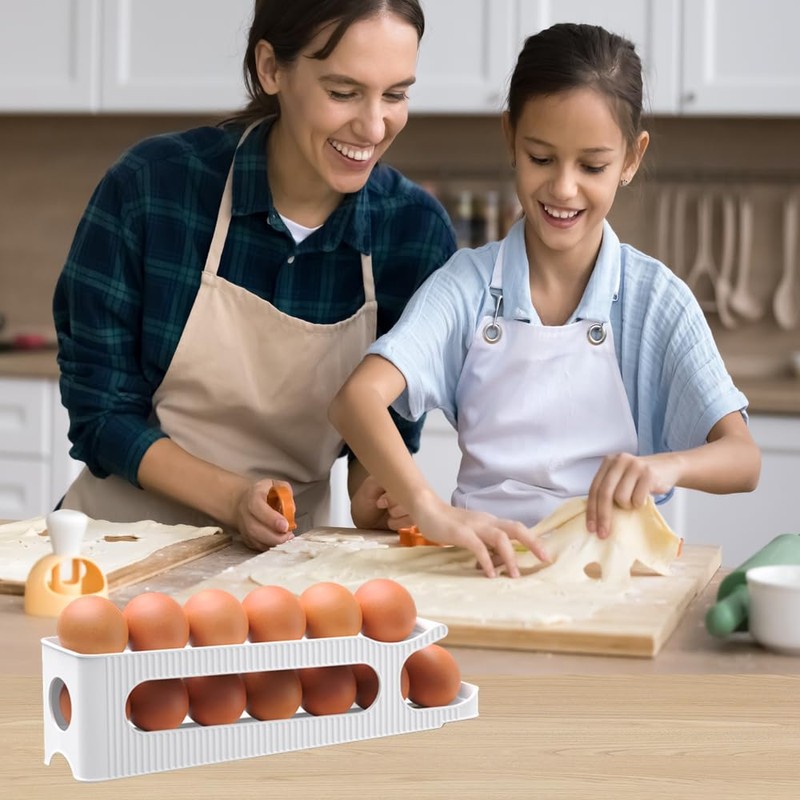Egg Holder for Fridge, 2 Tiers Auto Rolling Forward (Can
