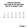 KINGART Inkline Fine Line Black Pens, Set of 6 with
