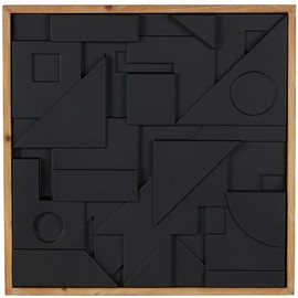 Deco 79 Wood Geometric Home Wall Decor Dimensional Layered Shape Wall Sculpture with Brown Frame, Wall Art 24" x 2" x 24", Black