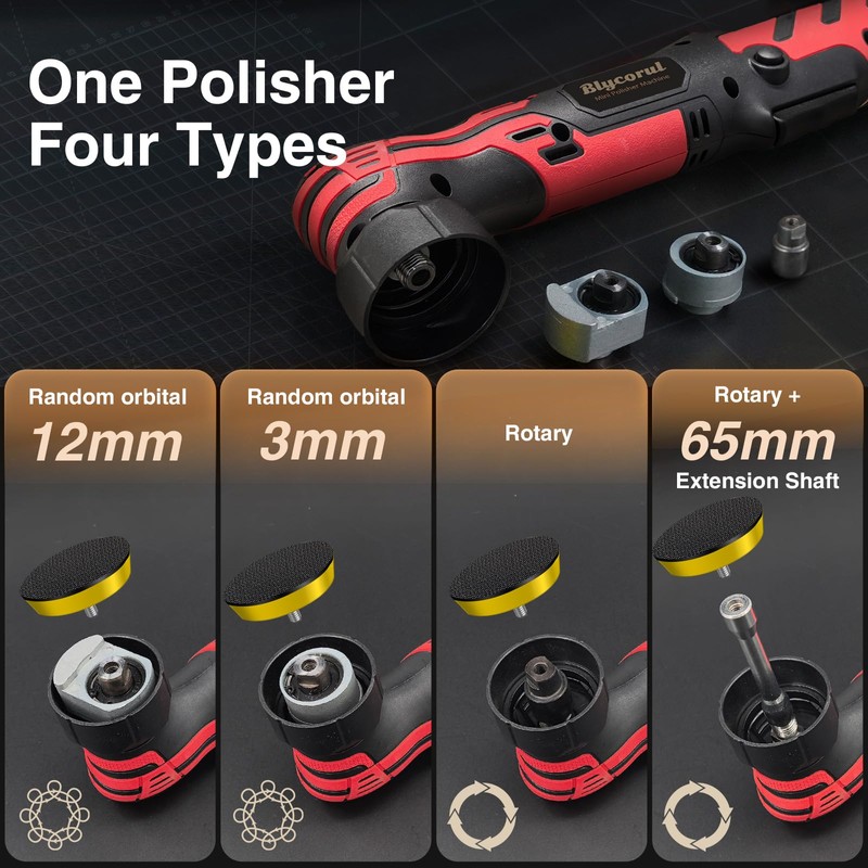 Blycorul Cordless Mini Polisher,1/1.5/2Inch,DA&RO with 11 Variable Speed 2500-6000 RPM,2