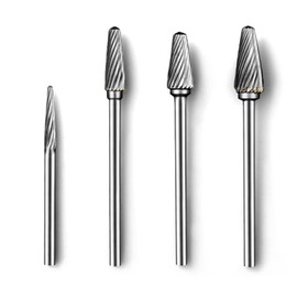 Luo ke 4 Pcs Aluminum Cutting Burr - 3/32 Inch Shank Tungsten Carbide Bits For Rotary Tool Include Dremel (C Type Single Slot)