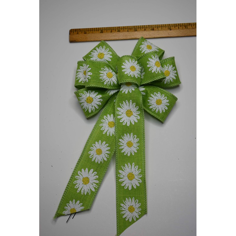 Small 5-6" Wired Green Daisy Wreath Bow