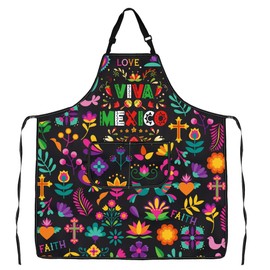 WSNANG Mexico Themed Apron with Pockets Mexico Chef Adjustable Apron Mexican Kitchen Cooking Apron Mexican Cuisine Apron (CA Mexico Apron)