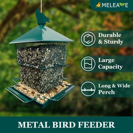Meleave Bird Feeders for Outdoors, 6.5lb Large Capacity, Heavy Duty Metal Bird Feeder, Supports Cardinal, Finch, Blue Jay and Wild Birds(Green)