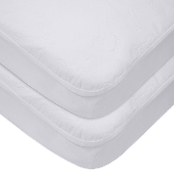 American Baby Company 2 Pack Waterproof Fitted Crib and Toddler Protective Mattress Pad Cover, White