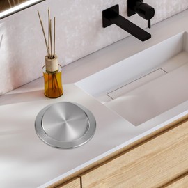 Generic Trash Can Lid:Embedded Countertop Built-in Trash Chute Round Cover Stainless Steel Round Trash Grommet for Kitchen Bathroom Countertop, Silver