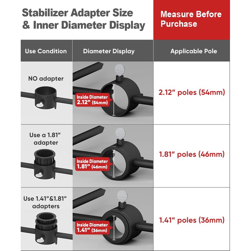 Garbuildman Pole Stabilizer Stand Applies to 1.41"/1.81”/2.12” Poles with 2