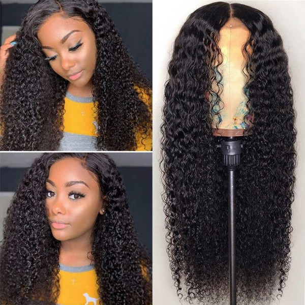Iris Queen Kinky Curly Human Hair Wigs for Black Women 4x4 Lace Closure Wigs Human Hair 9A Brazilian Hair Wig Pre Plucked with Baby Hair 150% Density (26 inch)
