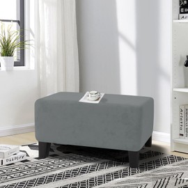 MAXIJIN Velvet Ottoman Cover Rectangular Stretch Square Ottoman Covers Slipcover Rectangle Washable Foot Stool Cover Thick Storage Protector with Elastic Bottom (Ottoman Small, Light Grey)