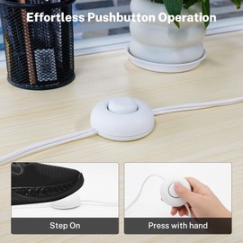 FIRMERST 10FT Flat Plug Extension Cord with Foot Switch, 3-Outlet 2 Prong Power Strip, Slim Long Cord for Home Use, White