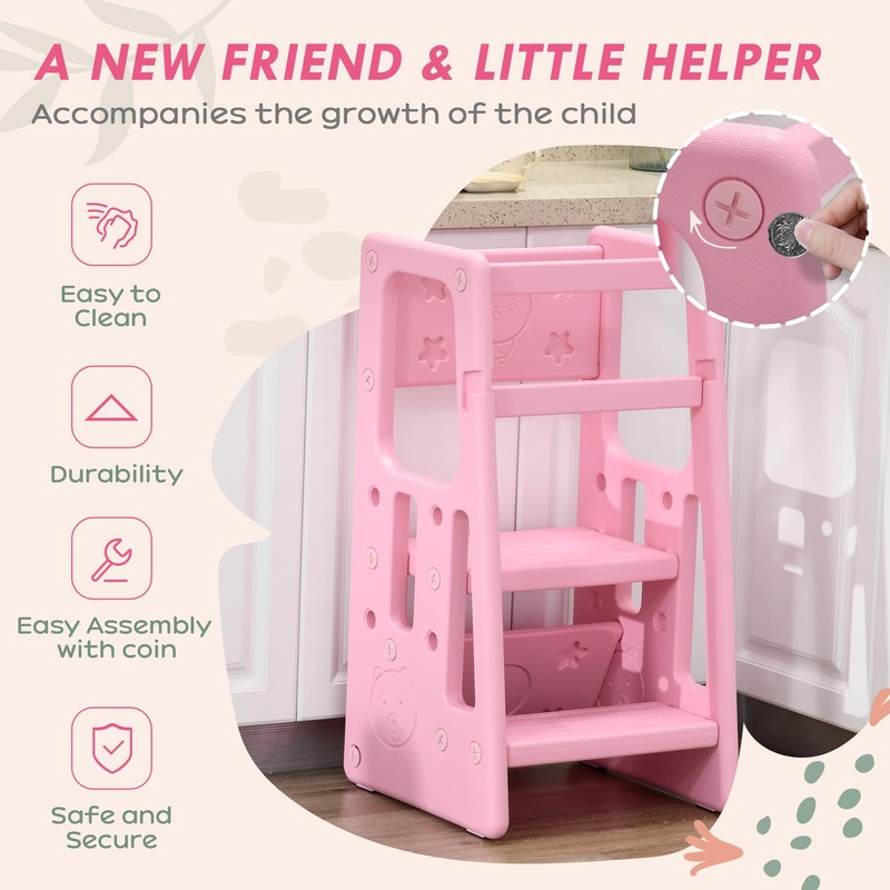 Adjustable Height Toddler Tower, Kitchen Stool Helper with Anti-Slip Mat