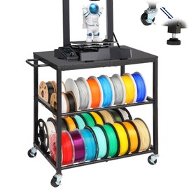 EnigmaSoul 3D Printer Stand with Filament Storage, Sturdy Wooden 3D Printer Table Holds 28 Spools & Accessories, 3D Printer Cart with Wheels for Workstation, Home Office, or Studio