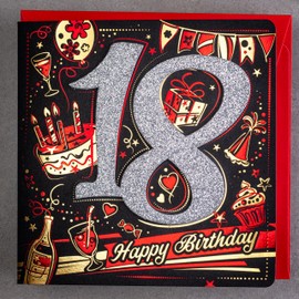 Art Nuvo Birthday Card - Happy Birthday Card with Envelope Full of Shine and Shimmering Light Reflected in the Glittering Number and Colourful Prints