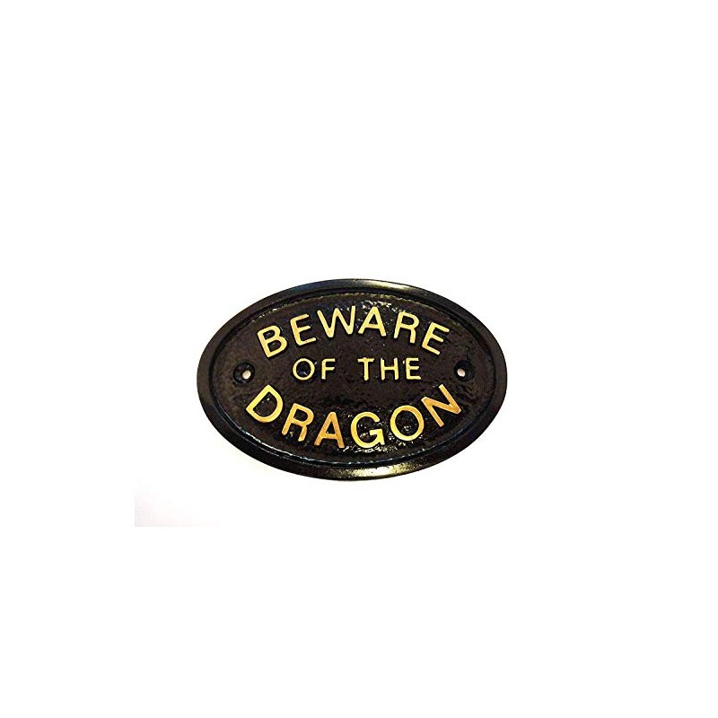 Artisan BEWARE OF THE DRAGON DOOR PLAQUE IN BLACK WITH