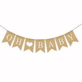Oh Baby with Heart Banner Baby Shower Decorations Pregnancy Announcement Burlap Banner Welcome Baby Boy Girl Gender Reveal Party Supplies